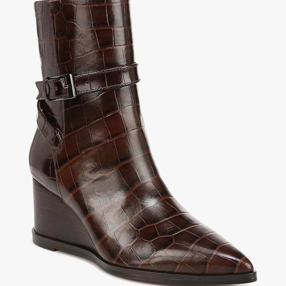 Franco Sarto Brown Heeled Boots with Croc Embossed Design
